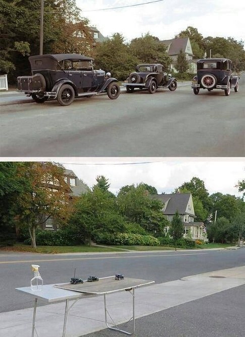 Great photo of some cars on a street?